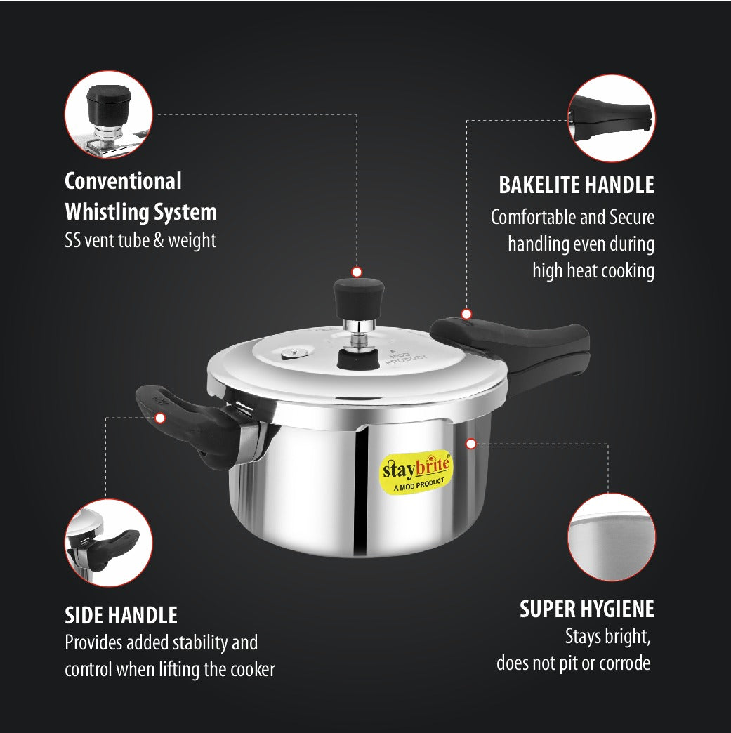 Triply Outer Lid Pressure Cooker | Heavy Gauge Stainless Steel Tri-Ply Cooker for Fast &amp; Healthy Cooking | Induction &amp; Gas Compatible
