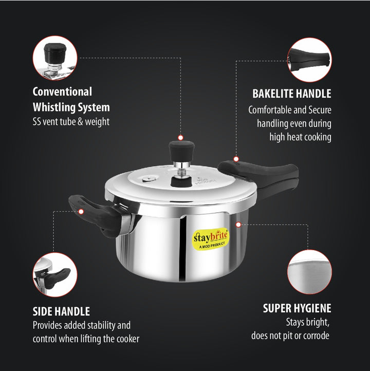 Triply Outer Lid Pressure Cooker | Heavy Gauge Stainless Steel Tri-Ply Cooker for Fast &amp; Healthy Cooking | Induction &amp; Gas Compatible