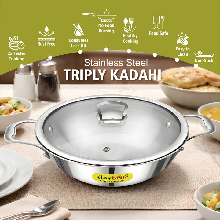 Triply Kadai | 3-Ply Stainless Steel for Even Heat Cooking