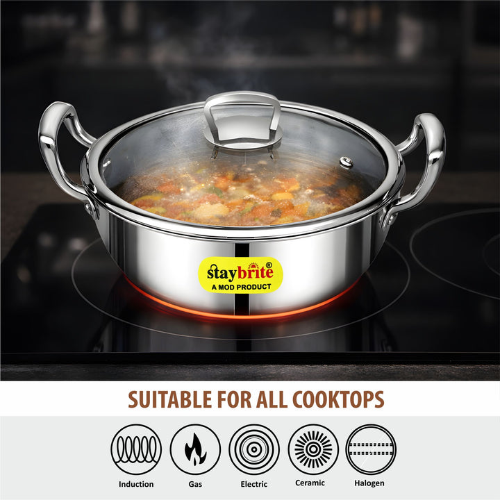 Triply Deep Kadai | 3-Ply Stainless Steel for Even Heat Cooking
