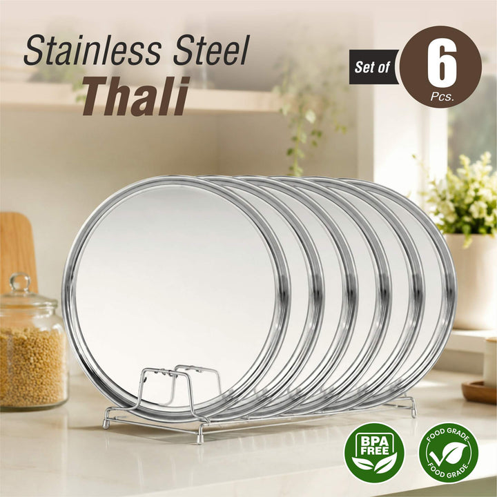 Staybrite Stainless Steel NP Beading Thali Set of 6 | Dinner Thali Set