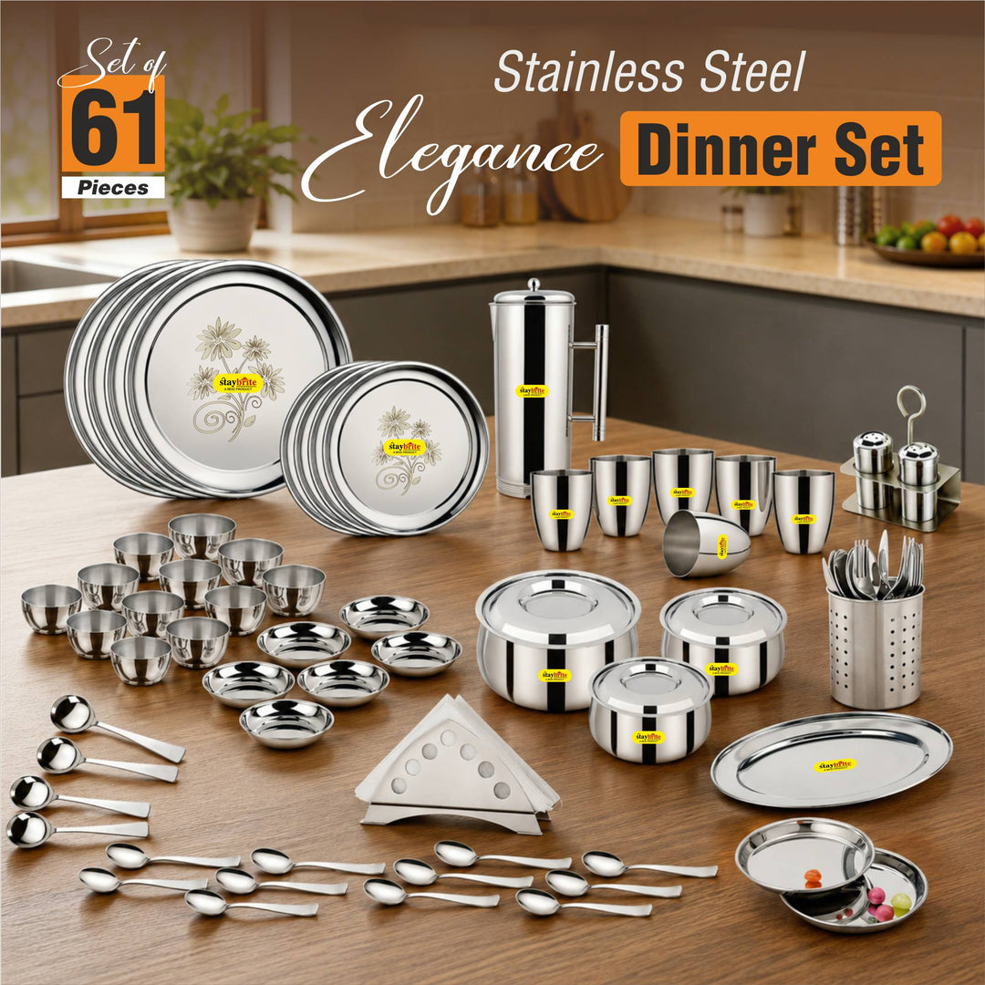 Staybrite Stainless Steel Dinner Set 61 Pcs | All-in-One Dining Set