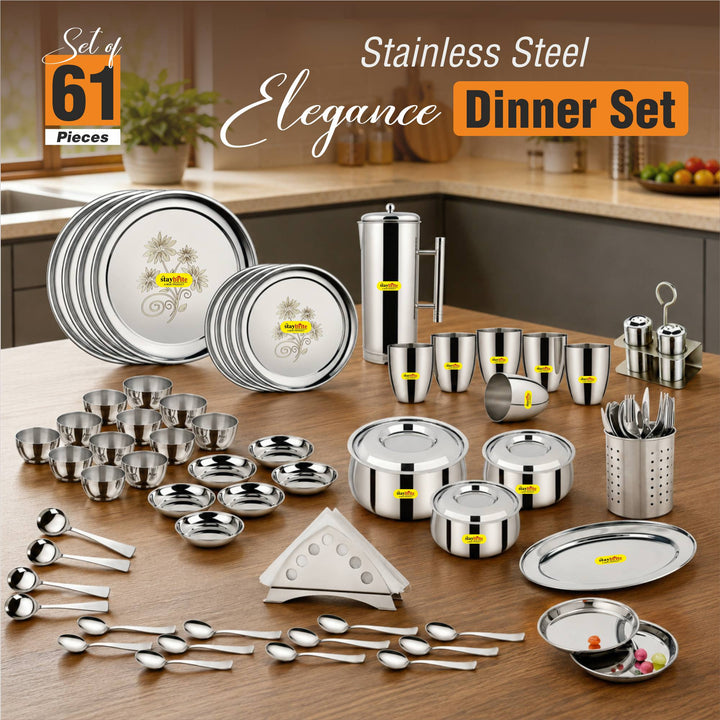 Staybrite Stainless Steel Dinner Set 61 Pcs | All-in-One Dining Set