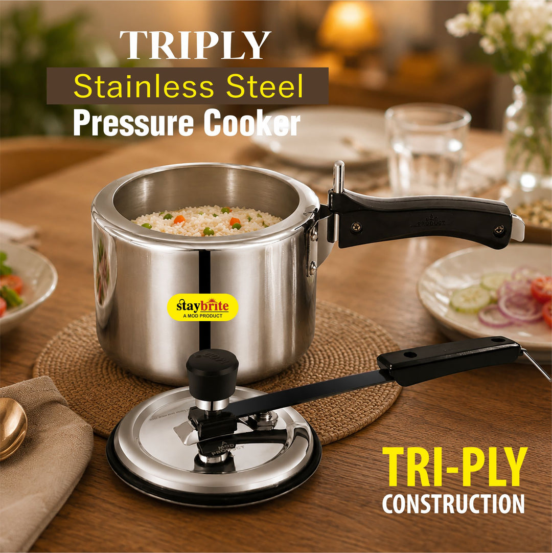 Staybrite Triply Classic Pressure Cooker | Tri-Ply Stainless Steel Outer Lid