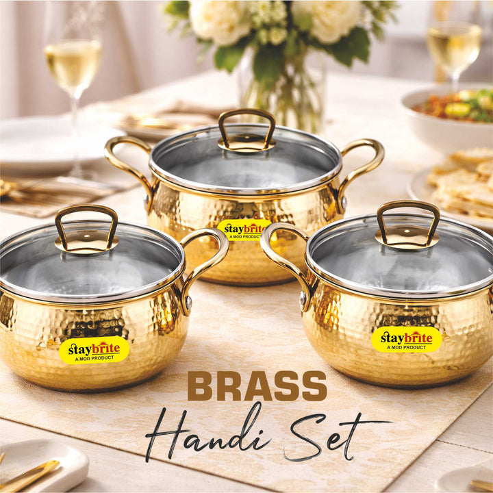 Brass Handi with Transparent Glass Lid | Gas Stove Friendly