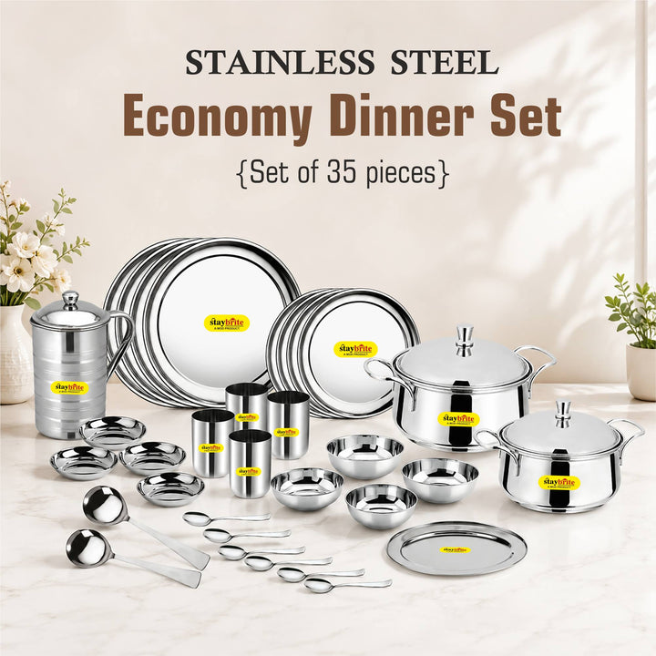 Staybrite Stainless Steel Dinner Set 35 Pcs | Economy Dining Set