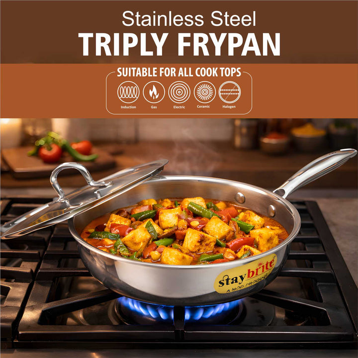 Triply Frypan – 3-Ply Stainless Steel Fry Pan for Healthy, Even &amp; Oil-Efficient Cooking