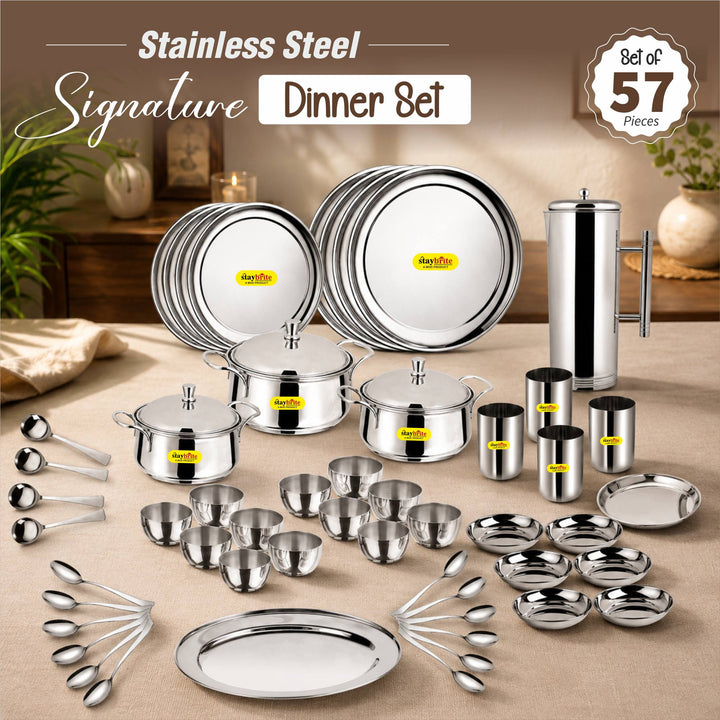 Staybrite Stainless Steel Dinner Set 57 Pcs | Elegant Dining Set