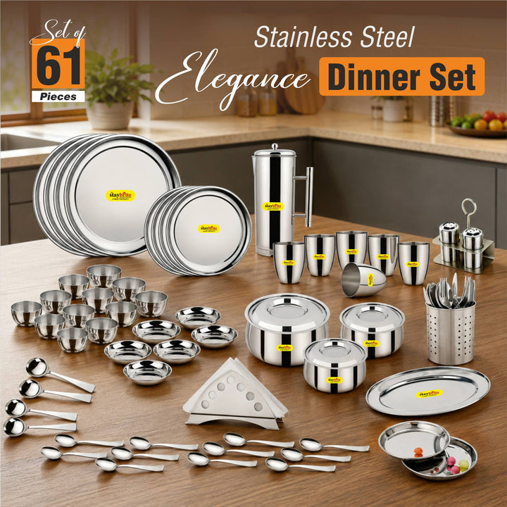 Staybrite Stainless Steel Dinner Set 61 Pcs | All-in-One Dining Set