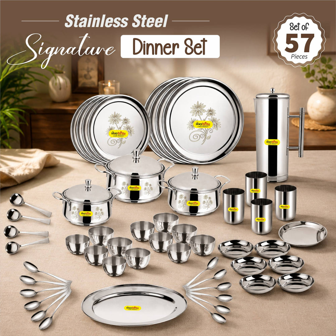 Staybrite Stainless Steel Dinner Set 57 Pcs | Elegant Dining Set