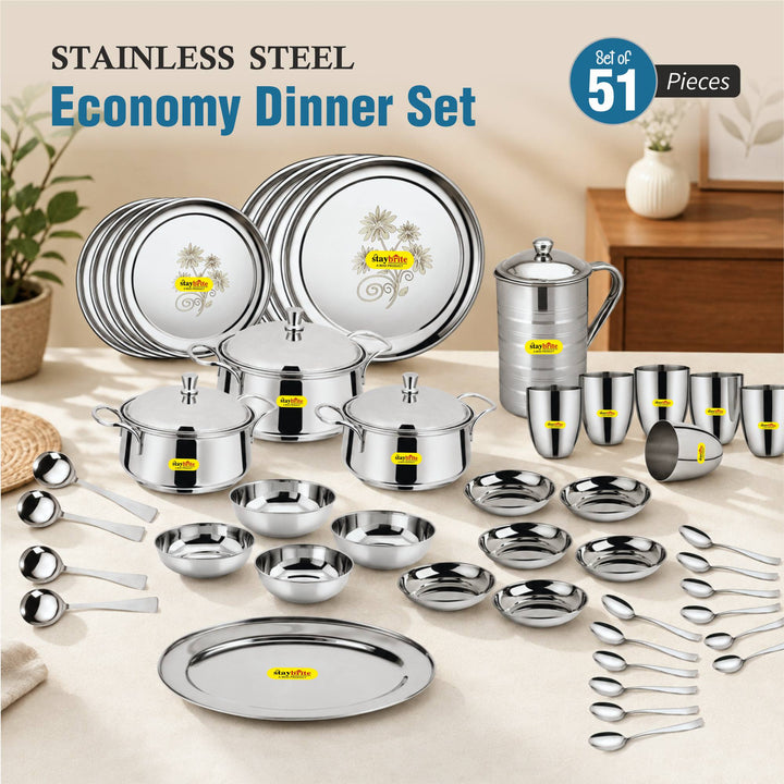 Staybrite Stainless Steel Dinner Set 51 Pcs | Complete Family Set
