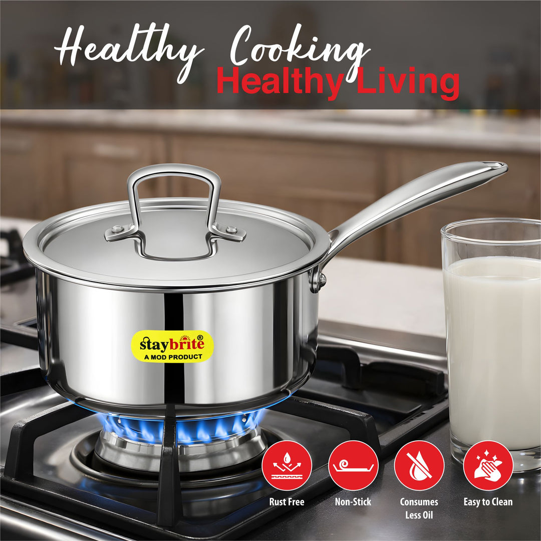 Triply Sauce Pan – 3-Ply Stainless Steel Saucepan for Even Heating &amp; Healthy Cooking