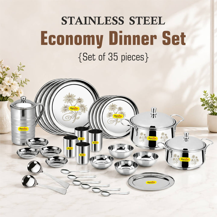 Staybrite Stainless Steel Dinner Set 35 Pcs | Economy Dining Set