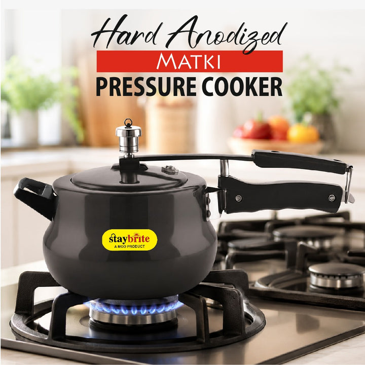 Hard Anodized Matki Pressure Cooker | Thick Bottom, Fast and Nutritious Cooking for Indian Kitchen