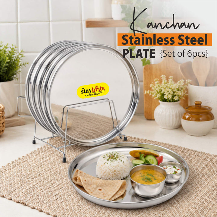 Staybrite Stainless Steel Kanchan Begi Plate Set of 6 | Dinner Plate Set