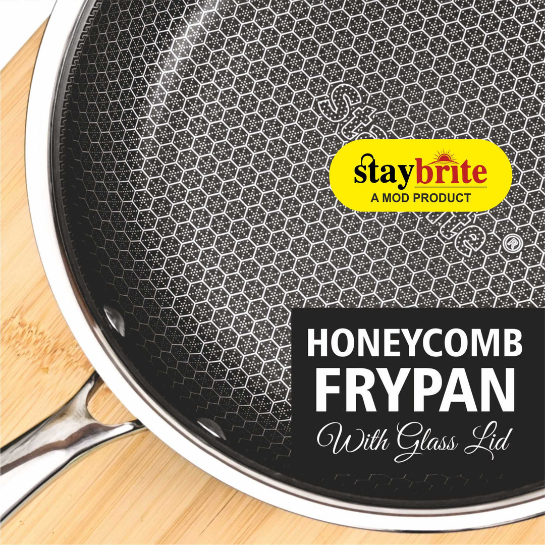 Triply Honeycomb Frypan with Glass Lid – Premium 3-Ply Non-Stick Stainless Steel