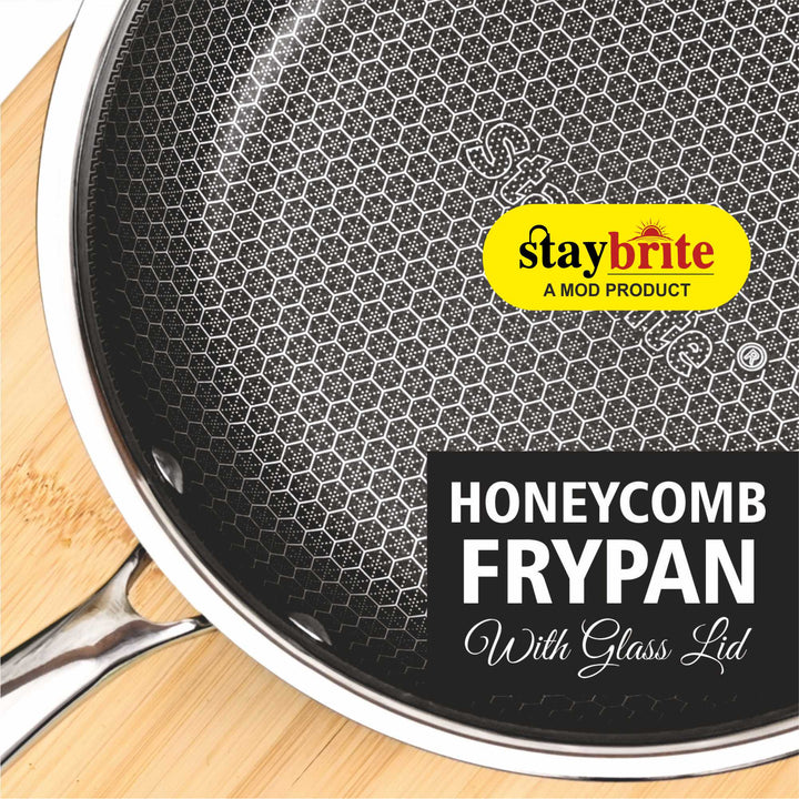 Triply Honeycomb Frypan with Glass Lid – Premium 3-Ply Non-Stick Stainless Steel