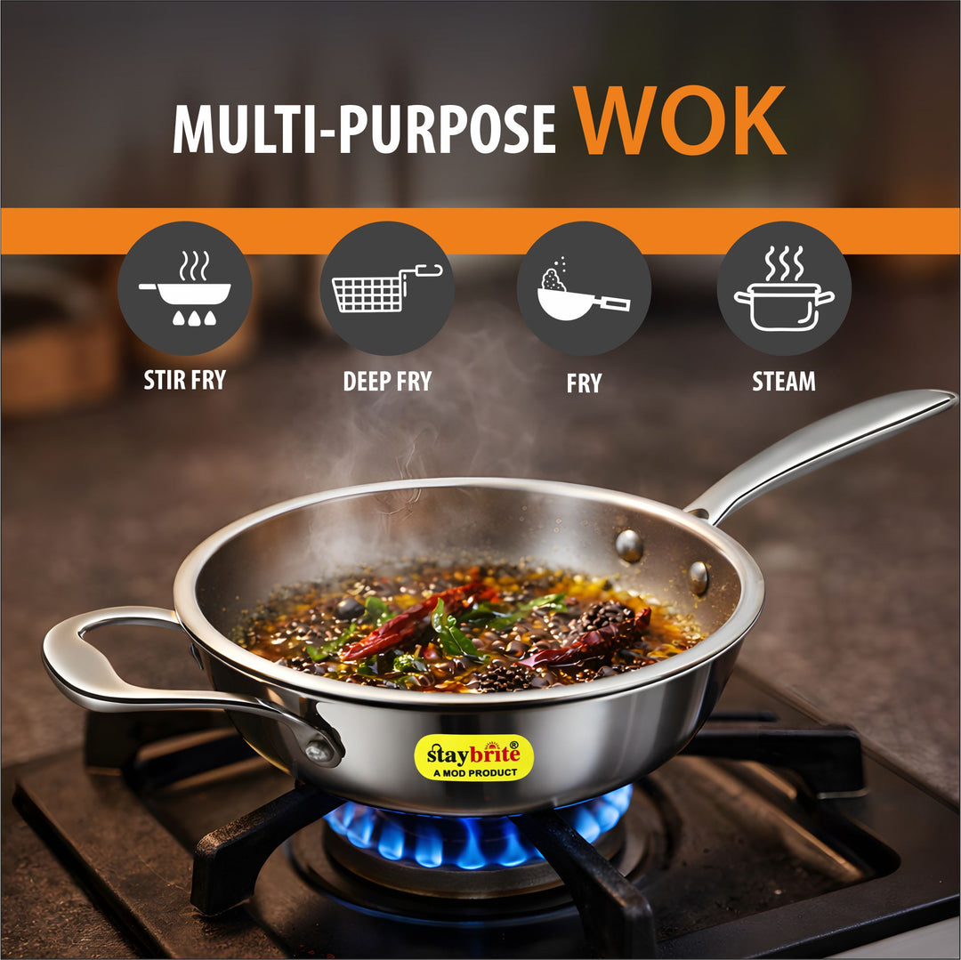 Triply Wok Pan | Multi-Cooktop Compatible Stainless Steel