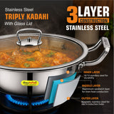 Staybrite Triply Deep Kadai with Glass Lid | 3-Ply Steel
