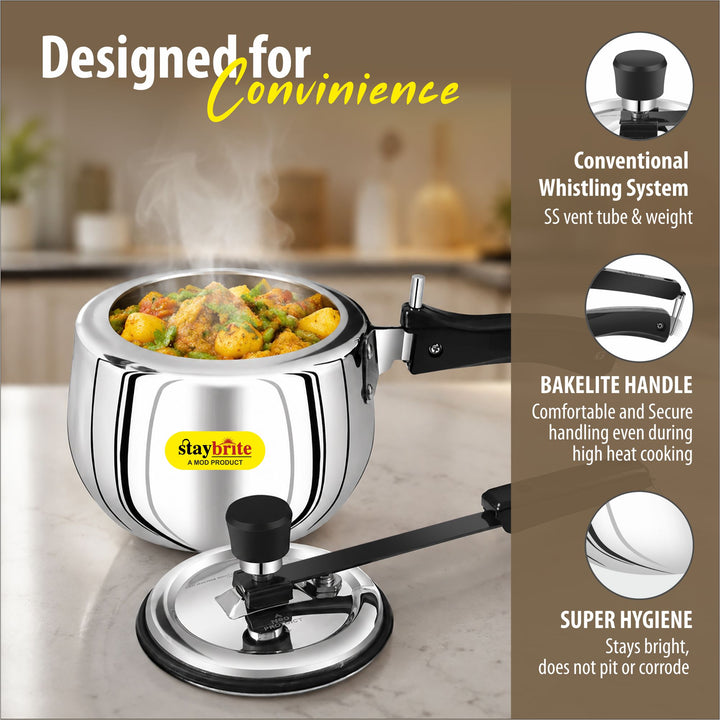 Staybrite Triply Handi Pressure Cooker | Induction &amp; Gas Compatible