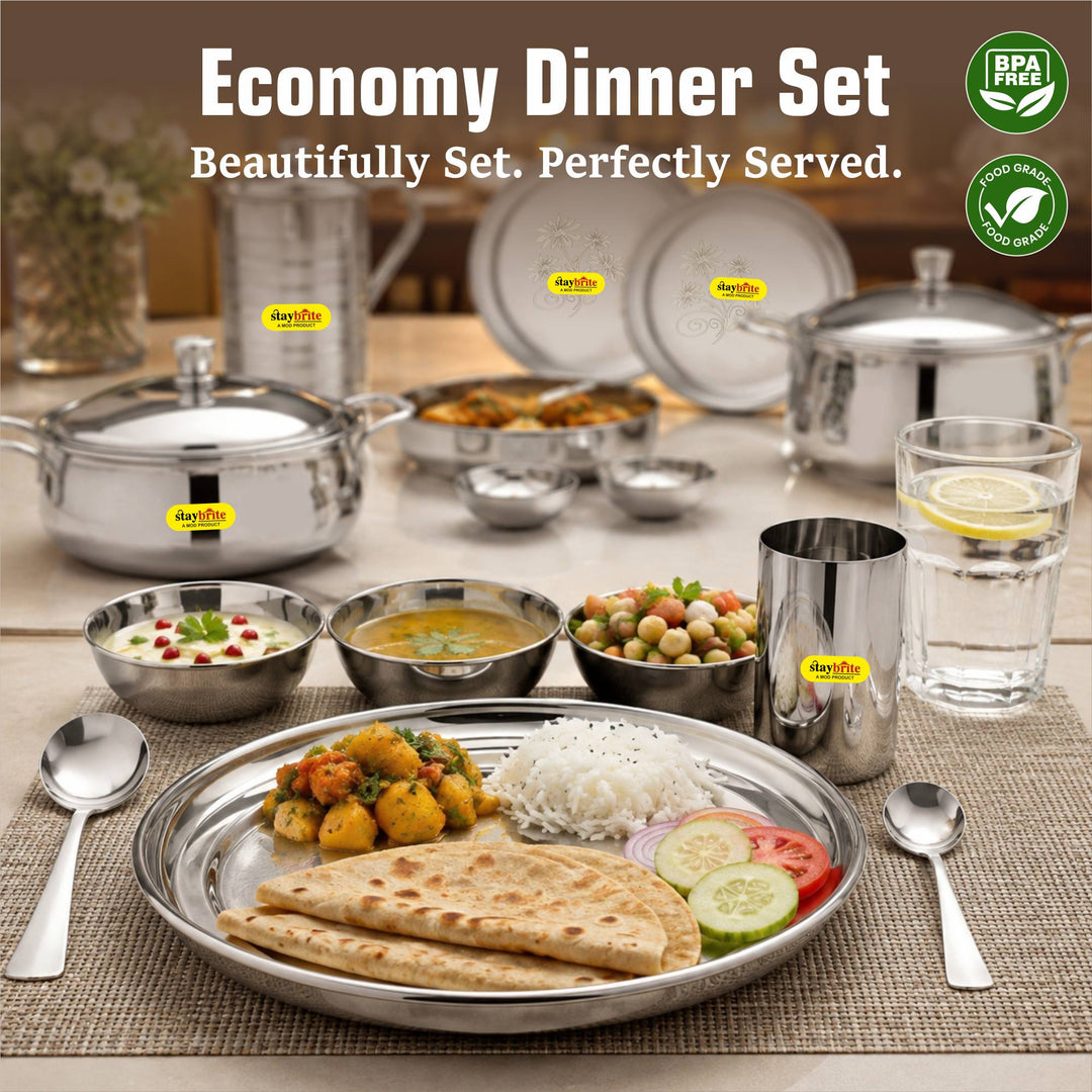 Staybrite Stainless Steel Dinner Set 35 Pcs | Economy Dining Set