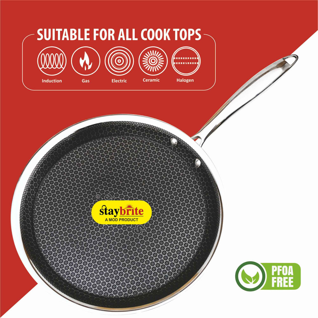 Triply Stainless Steel Dosa Tawa 3 mm with Honeycomb Non-Stick Surface