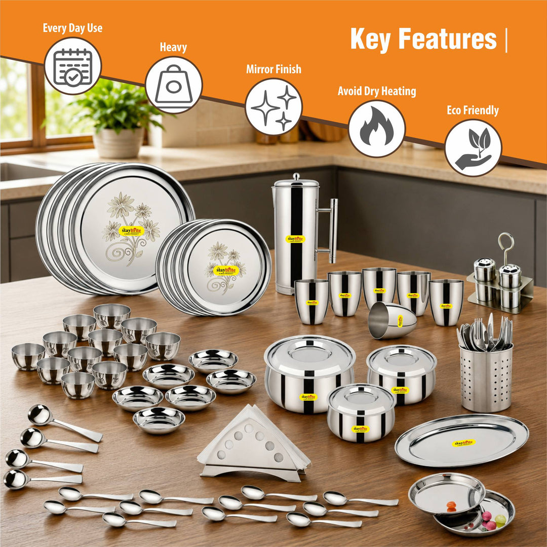 Staybrite Stainless Steel Dinner Set 61 Pcs | All-in-One Dining Set