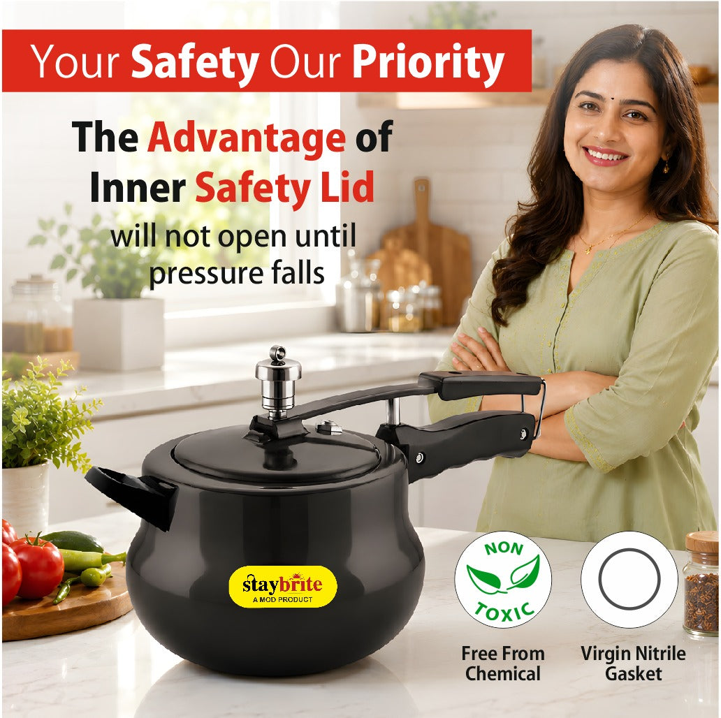 Hard Anodized Matki Pressure Cooker | Thick Bottom, Fast and Nutritious Cooking for Indian Kitchen