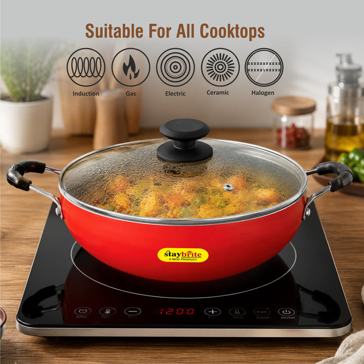 Staybrite Non-Stick Kadai with Glass Lid | Durable Cooking Kadai