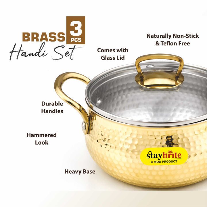Brass Handi with Transparent Glass Lid | Gas Stove Friendly