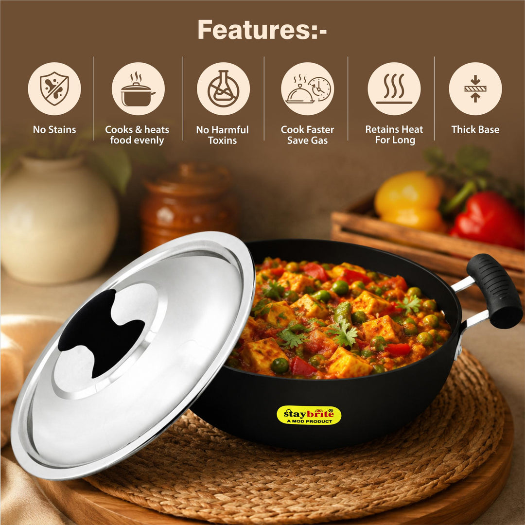 Staybrite Hard Anodized Deep Kadai | Heavy-Duty Kadai