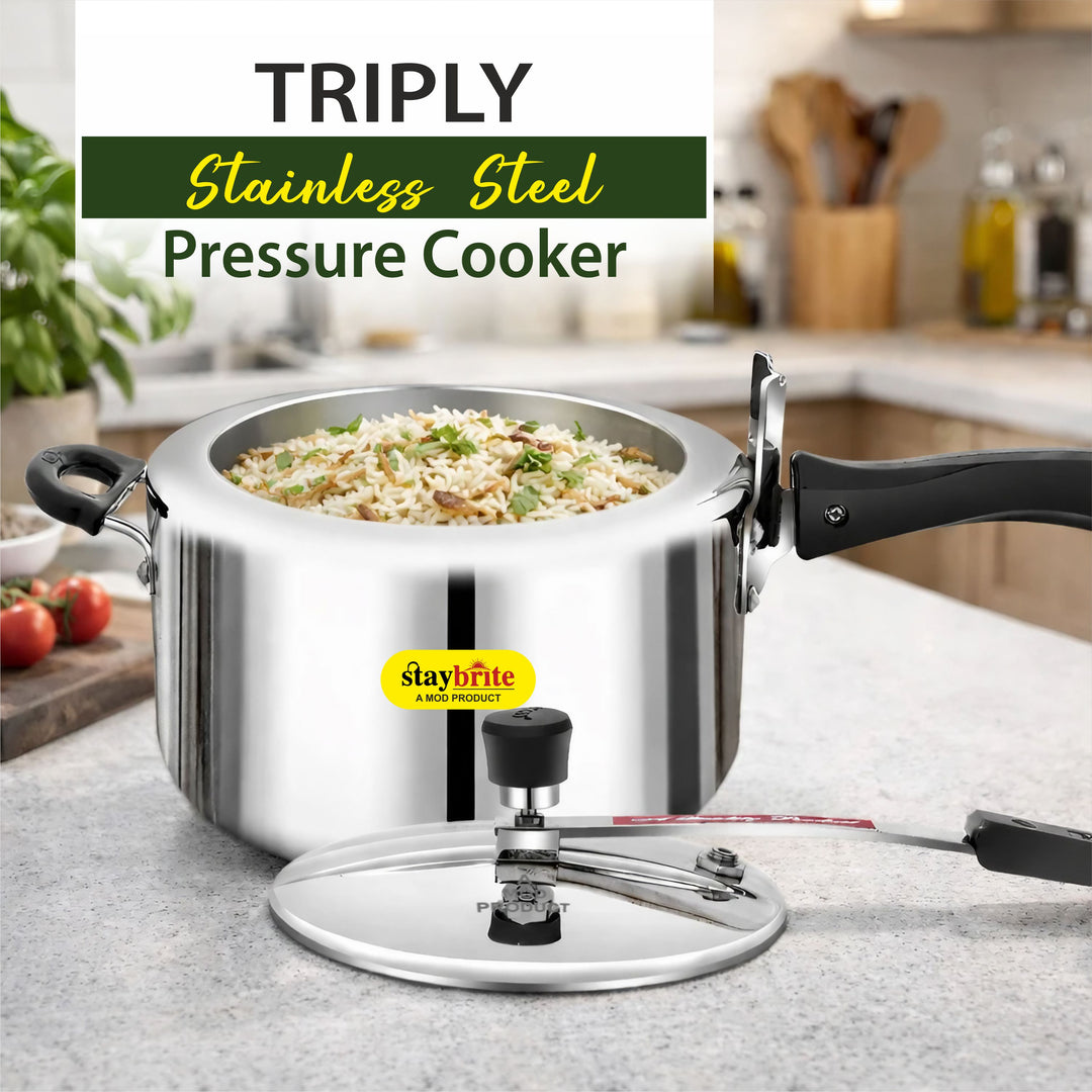 Staybrite Triply Classic Pressure Cooker | Tri-Ply Stainless Steel Outer Lid