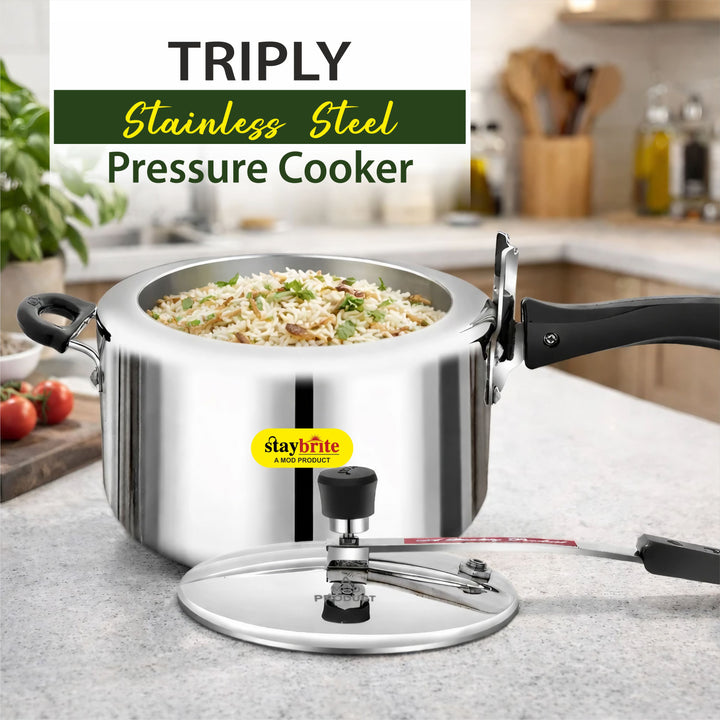 Staybrite Triply Classic Pressure Cooker | Tri-Ply Stainless Steel Outer Lid