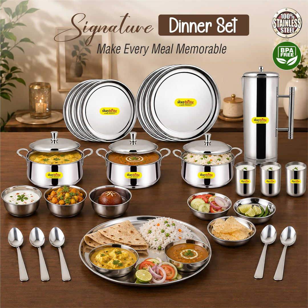 Staybrite Stainless Steel Dinner Set 57 Pcs | Elegant Dining Set