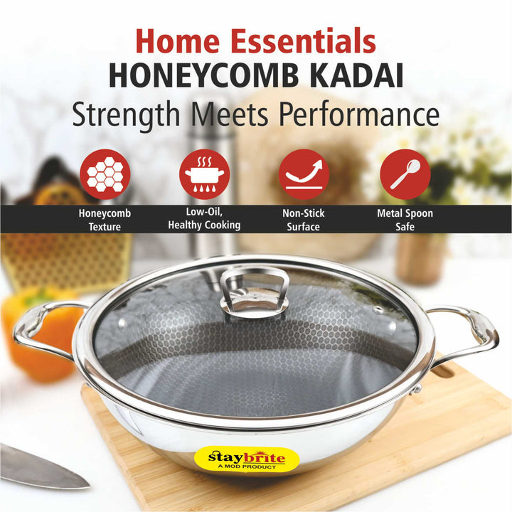 Triply Honeycomb Kadai with Glass Lid – Premium Cooking Vessel for Indian Kitchen