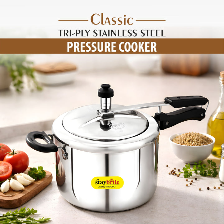 Staybrite Triply Classic Pressure Cooker | Tri-Ply Stainless Steel Outer Lid