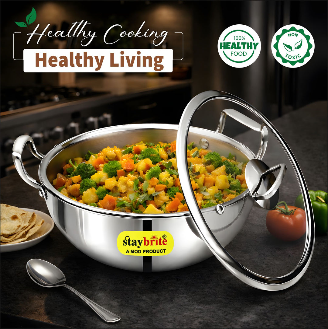 Triply Deep Kadai | 3-Ply Stainless Steel for Even Heat Cooking