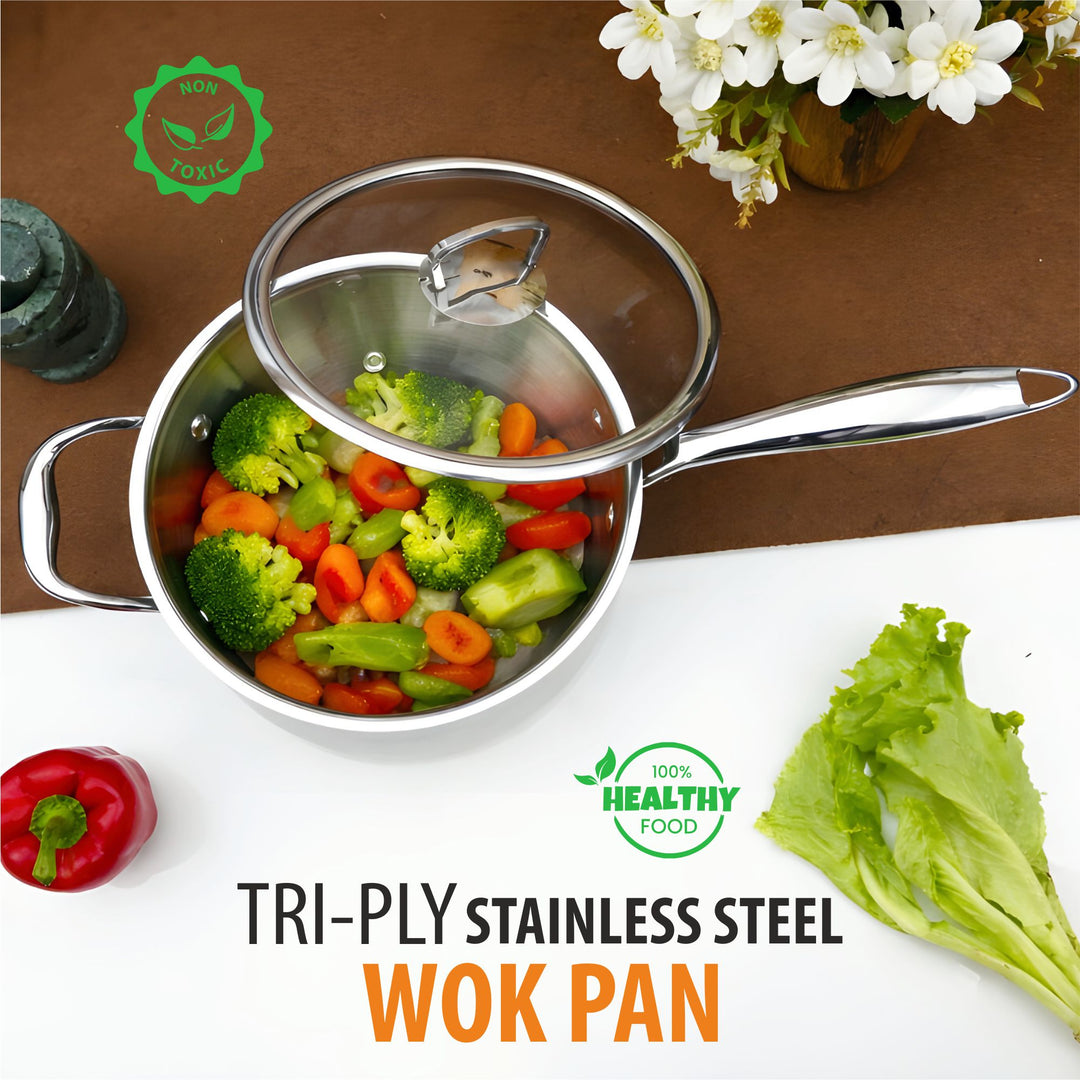 Triply Wok Pan | Multi-Cooktop Compatible Stainless Steel