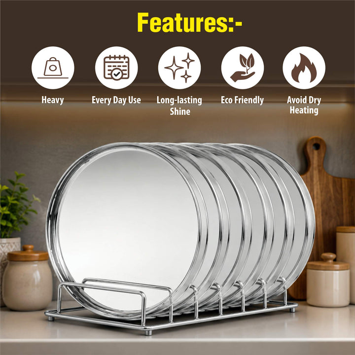 Staybrite Stainless Steel NP Beading Thali Set of 6 | Dinner Thali Set