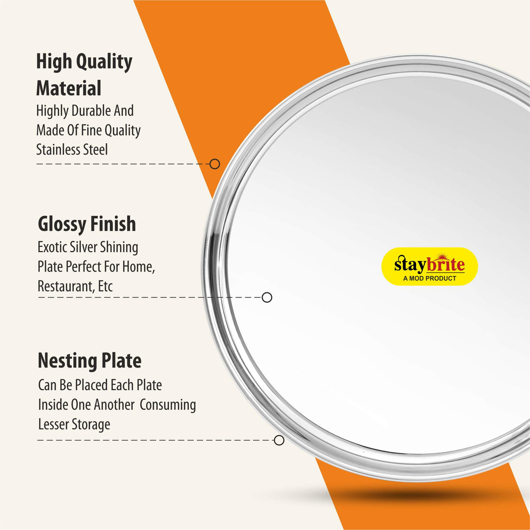 Staybrite Stainless Steel Kanchan Begi Plate Set of 6 | Dinner Plate Set