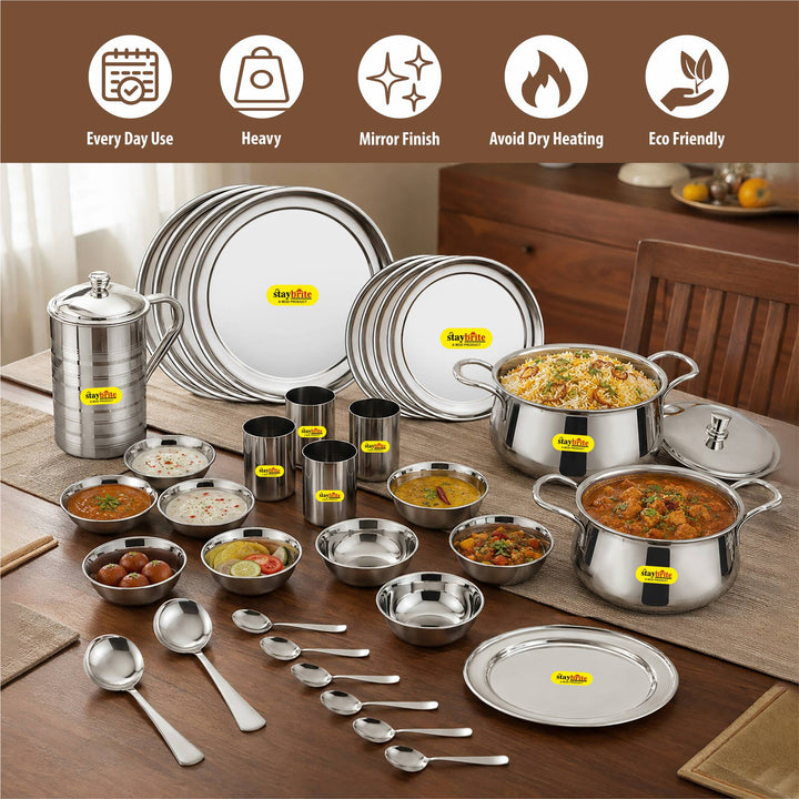 Staybrite Stainless Steel Dinner Set 35 Pcs | Economy Dining Set