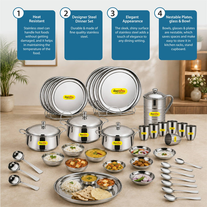 Staybrite Stainless Steel Dinner Set 51 Pcs | Complete Family Set