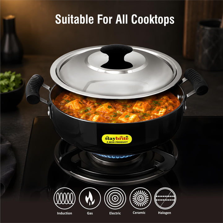 Staybrite Hard Anodized Deep Kadai | Heavy-Duty Kadai