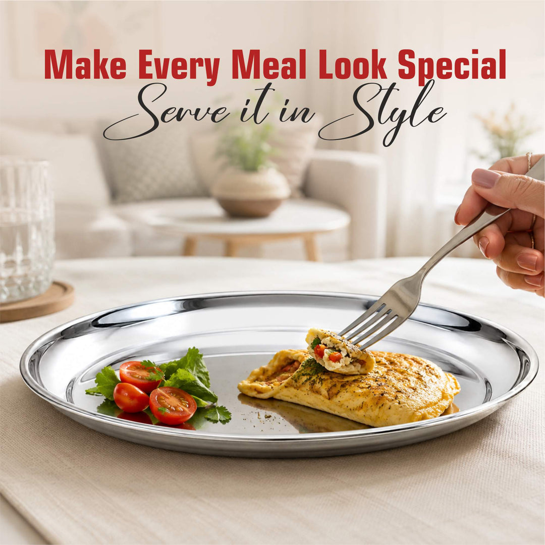 Staybrite Stainless Steel Rajbhog Plate Set of 6 | Dinner Plate Set