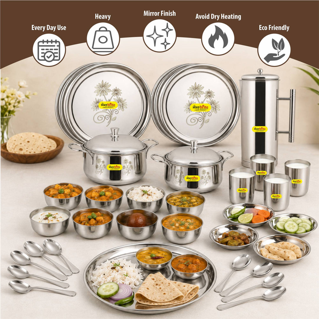 Staybrite Stainless Steel Dinner Set 57 Pcs | Elegant Dining Set
