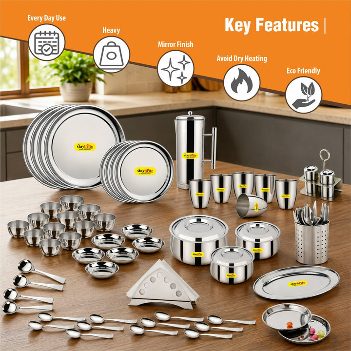 Staybrite Stainless Steel Dinner Set 61 Pcs | All-in-One Dining Set