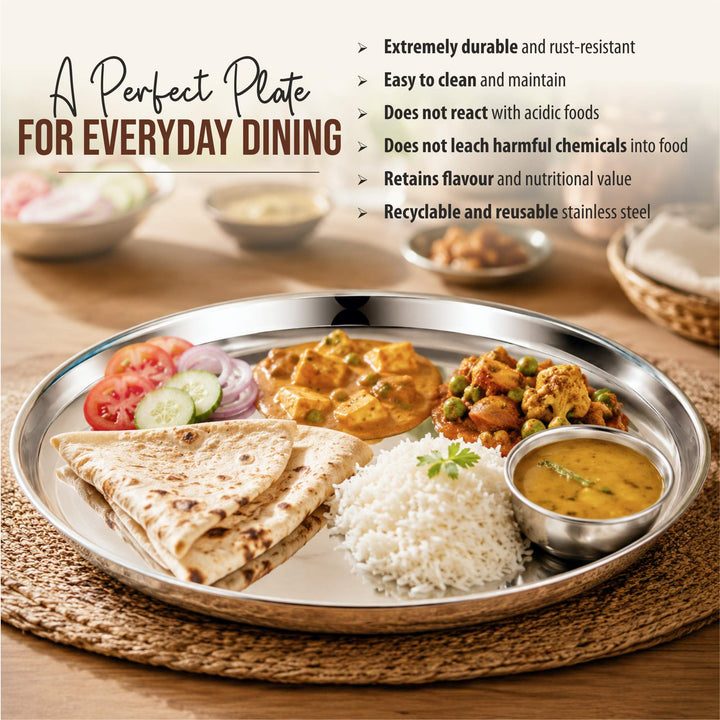 Staybrite Stainless Steel Kanchan Begi Plate Set of 6 | Dinner Plate Set
