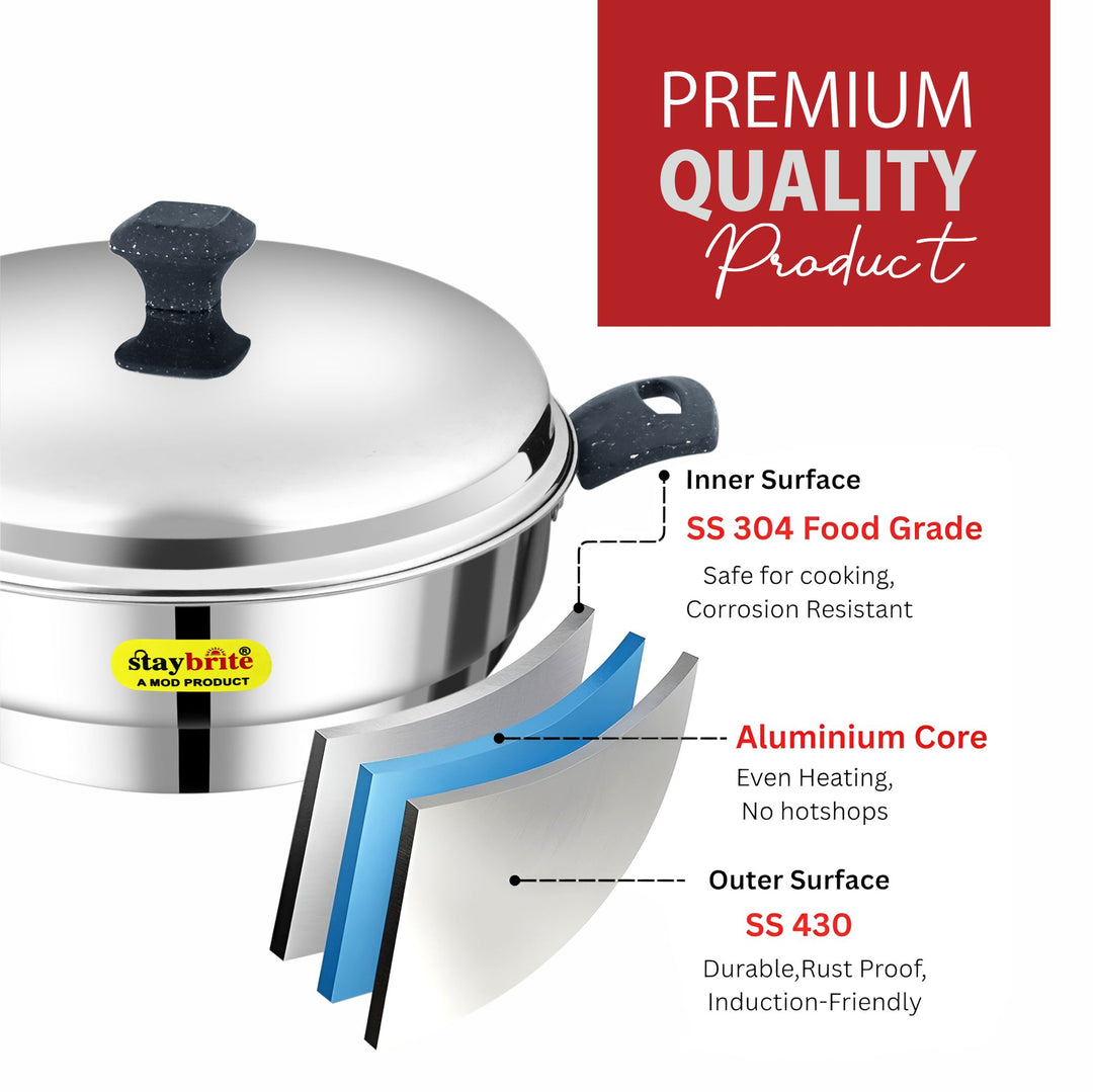 Staybrite Triply Stainless Steel Multi - Purpose 28 CM Kadai