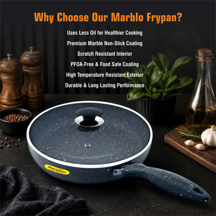 Staybrite Marble Coated Frypan with Glass Lid | Even &amp; Easy Cooking