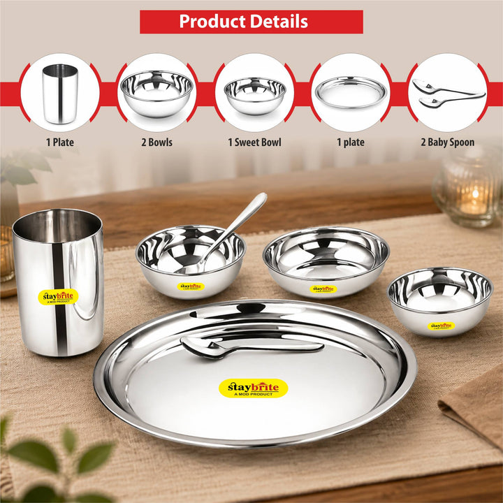 Staybrite Stainless Steel Thali Set 7 Pcs | Premium Dining Set
